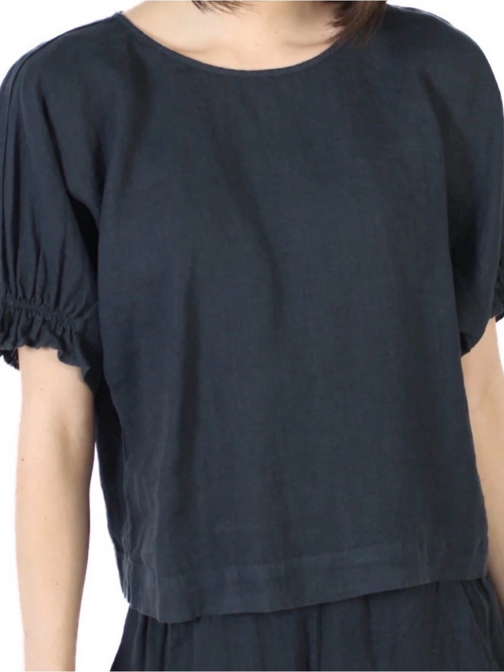 Velvet by Graham & Spencer Midnight Blue Ruffle-Sleeve Linen Top S-M